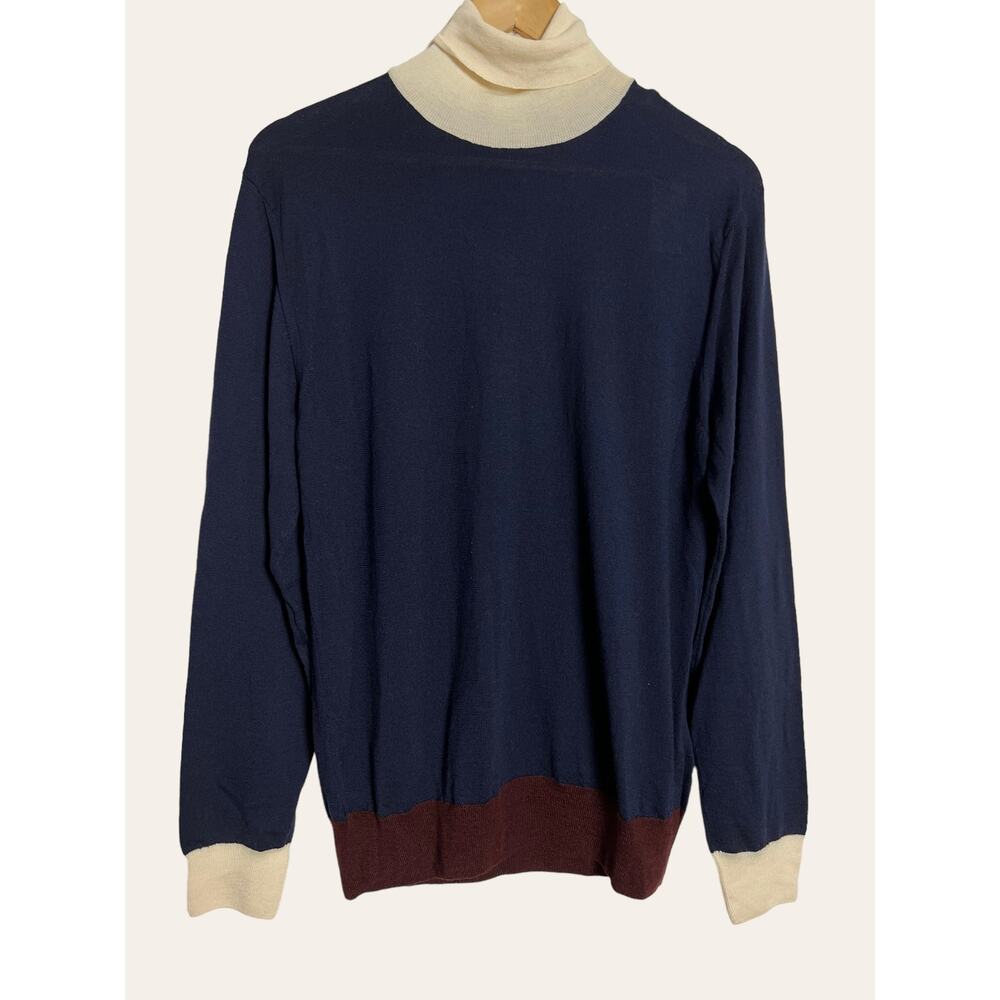 Eleventy Navy Colorblock Turtleneck Wool Cashmere Pullover Sweater Size M